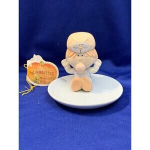 Bumpkin Bubblegum Tray with Little Boy in Raccoon Hat Blowing Bubble